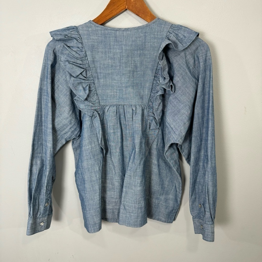 J.CREW Women’s Smock Blouse Top sz 4 Chambray # C142 - Picture 3 of 9